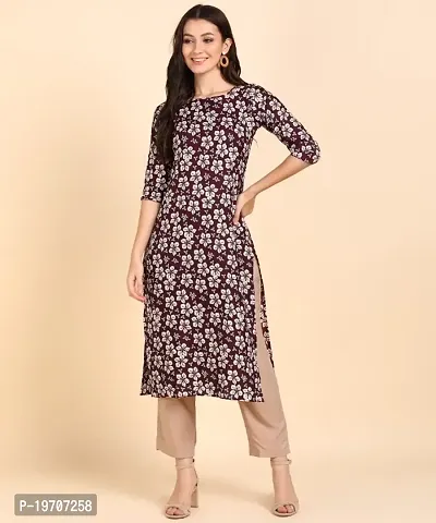 Kurti Pant Set for Women - Crepe Long Straight Printed Kurta with Pant