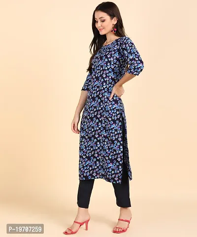 Kurti Pant Set for Women - Crepe Long Straight Printed Kurta with Pant-thumb5