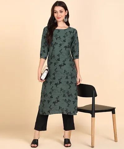 Fancy Printed Crepe Straight Kurtis With Bottom Set