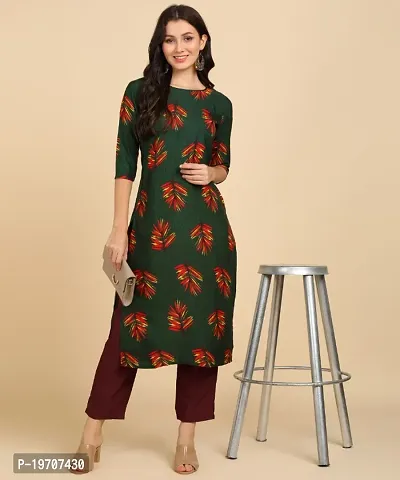 Kurti Pant Set for Women - Crepe Long Straight Printed Kurta with Pant