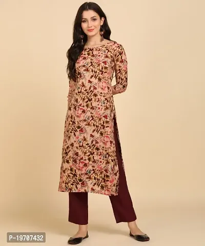 Kurti Pant Set for Women - Crepe Long Straight Printed Kurta with Pant-thumb0