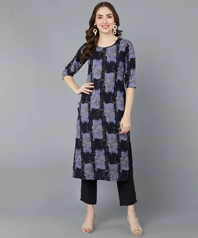 Fancy Printed Crepe Straight Kurtis With Bottom Set