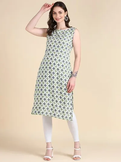 Sleeveless Crepe Printed Straight Kurtas