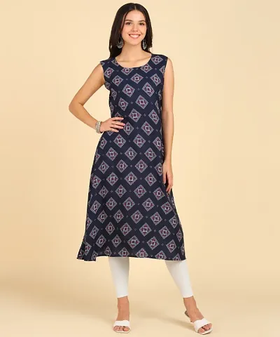 Womens Casual Wear Sleeveless Round Long Kurtis