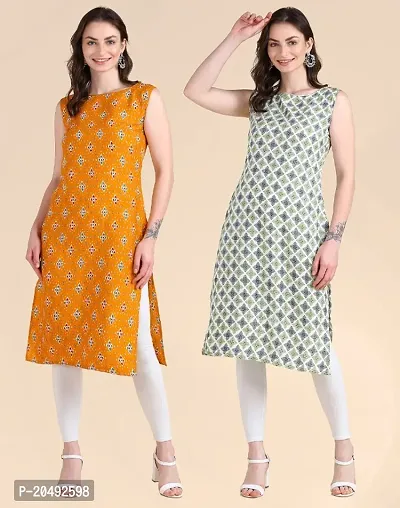 Womens Sleeveless Crepe Printed Kurta Pack Of 2-thumb0