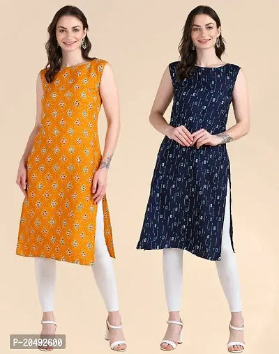 Womens Sleeveless Crepe Printed Kurta Pack Of 2