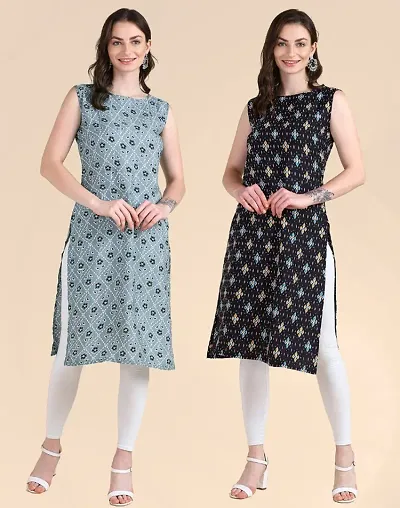 Women's Sleeveless Crepe Kurta Combo Of 2