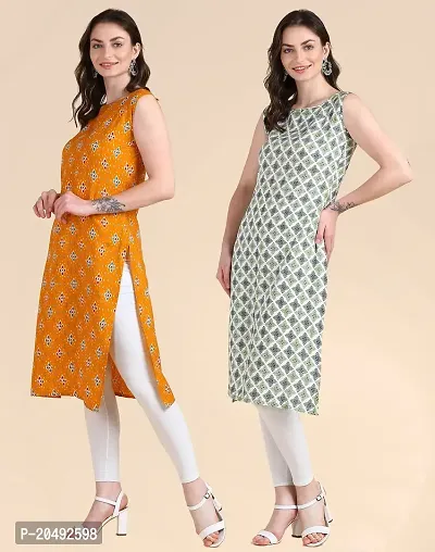 Womens Sleeveless Crepe Printed Kurta Pack Of 2-thumb2