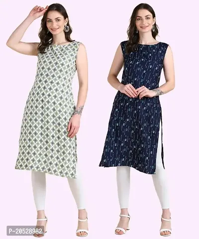 Womens Sleeveless Crepe Printed Kurta Pack Of 2-thumb0