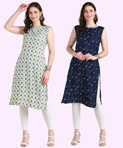 Women's Sleeveless Crepe Kurta Combo Of 2