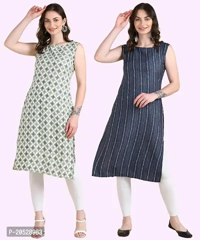 Womens Sleeveless Crepe Printed Kurta Pack Of 2-thumb0