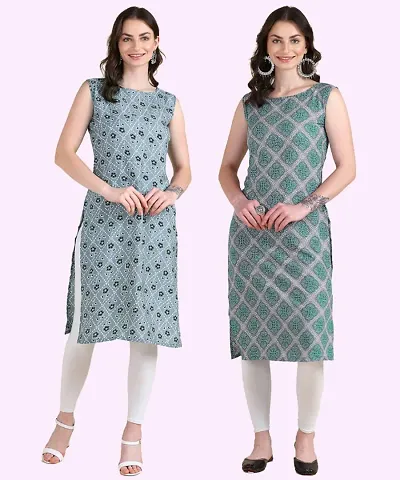 Womens Sleeveless Crepe Kurta Pack Of 2