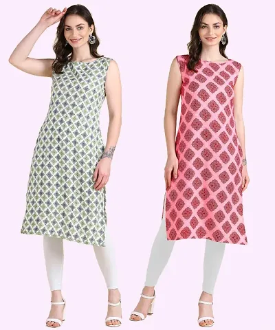 Womens Sleeveless Crepe Kurta Pack Of 2 Kurtis