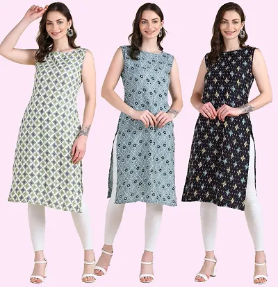 Womens Crepe Sleeveless Kurti For Womens Pack Of 3