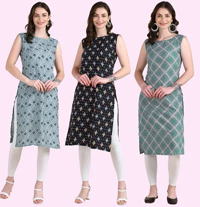 Womens Crepe Sleeveless Kurti For Womens Pack Of 3