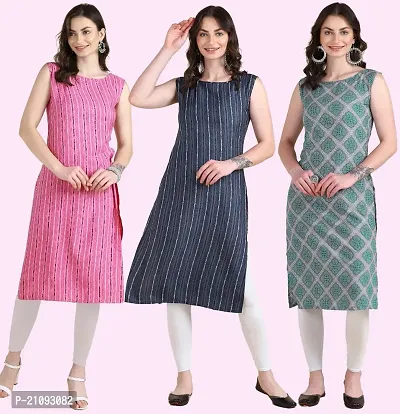 Womens Printed Crepe Sleeveless Kurti For Womens Pack Of 3-thumb0