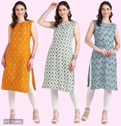 Womens Printed Crepe Sleeveless Kurti For Womens Pack Of 3-thumb0