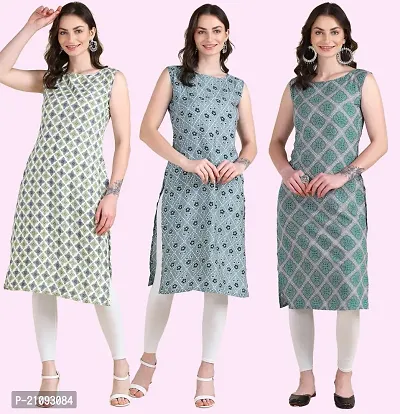 Womens Printed Crepe Sleeveless Kurti For Womens Pack Of 3