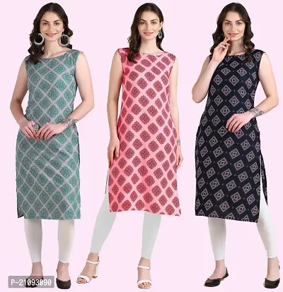 Womens Printed Crepe Sleeveless Kurti For Womens Pack Of 3