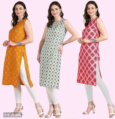 Womens Printed Crepe Sleeveless Kurti For Womens Pack Of 3-thumb3