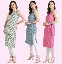 Womens Printed Crepe Sleeveless Kurti For Womens Pack Of 3-thumb1