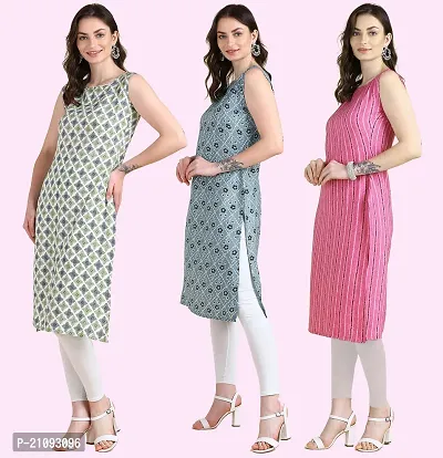 Womens Printed Crepe Sleeveless Kurti For Womens Pack Of 3-thumb2