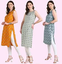 Womens Printed Crepe Sleeveless Kurti For Womens Pack Of 3-thumb1