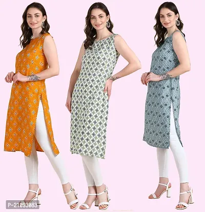 Womens Printed Crepe Sleeveless Kurti For Womens Pack Of 3-thumb2