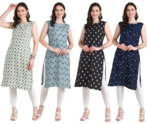 Womens Crepe Sleeveless Kurti For Womens Pack Of 4