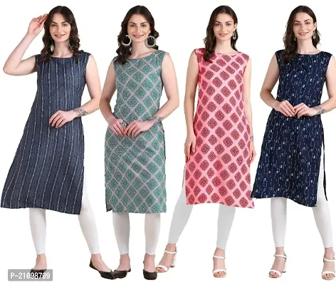 Womens Printed Crepe Sleeveless Kurti Combo Pack Of 4