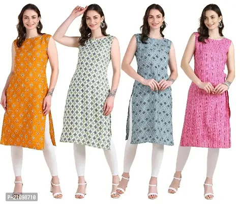 Womens Printed Crepe Sleeveless Kurti Combo Pack Of 4-thumb0