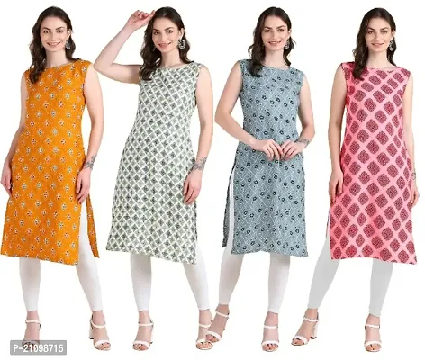 Womens Printed Crepe Sleeveless Kurti Combo Pack Of 4