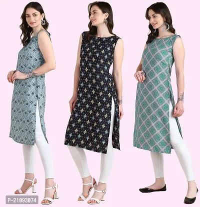 Womens Printed Crepe Sleeveless Kurti For Womens Pack Of 3-thumb3