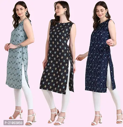 Womens Printed Crepe Sleeveless Kurti For Womens Pack Of 3-thumb2