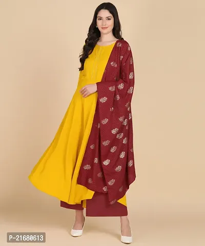 Round kurta With Foil Printed Dupatta Set-thumb0