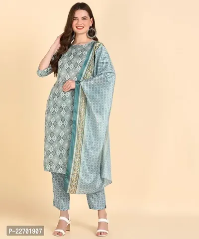 Stylish Cotton Blend Kurta, Bottom and Dupatta Set for Women-thumb0