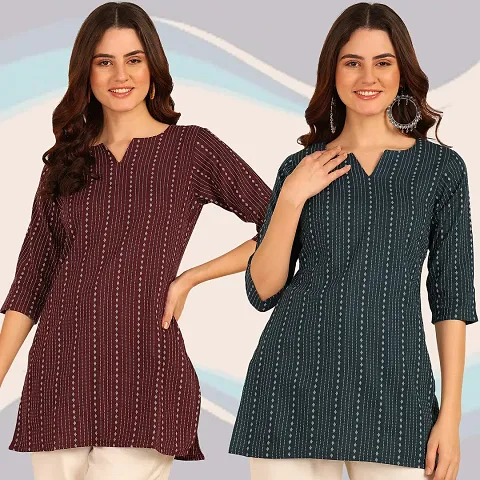 Stylish Cotton Printed Short Kurtis - Pack Of 2