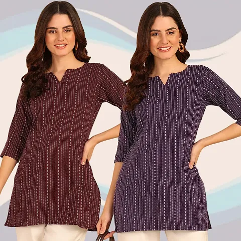 Stylish Cotton Printed Short Kurtis - Pack Of 2