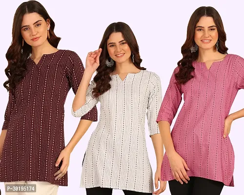 Stylish Cotton Short Kurti for Women Pack of 3-thumb0