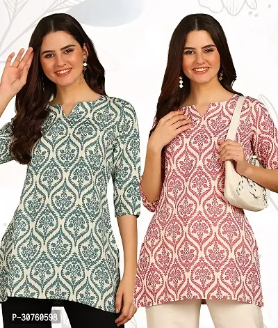 Trendy Printed Short Kurti  for Women Pack of 2-thumb0