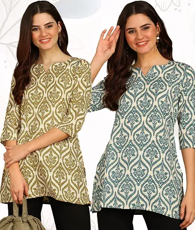 Stylish Rayon Printed Short Kurti - Combo of 2