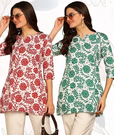 Stylish Rayon Printed Short Kurti - Combo of 2