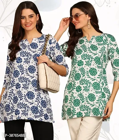 Trendy Printed Short Kurti  for Women Pack of 2-thumb0