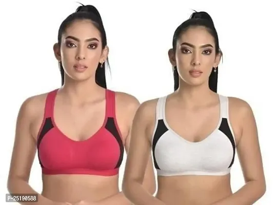 Cotton Sport/Gym Non-Padded Gym/Recerback Sport Exercise Daily Cotton T-Shirt Bra for Women Girls | Women Non Padded Full Coverage Sports Bra-thumb0