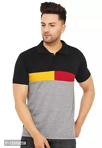 Reliable Black Cotton Colourblocked Polos For Men-thumb0