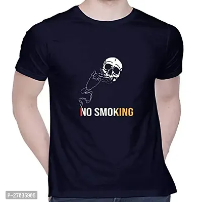 Comfortable Navy Blue Cotton Blend T-shirt For Men