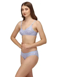 GROPOZ Strapeless Cotton Printed Mix Bra and Panty Lingerie Set for Women Pack of 1 (34, Sky Blue)-thumb2