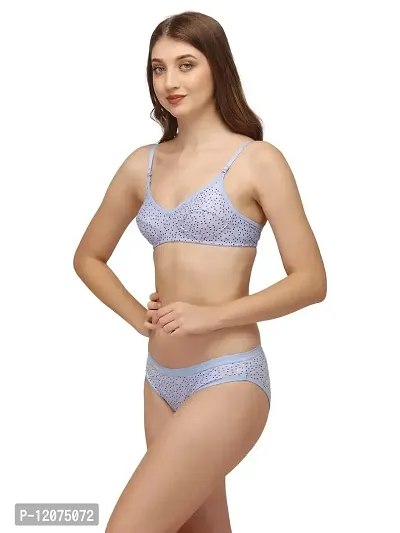 GROPOZ Strapeless Cotton Printed Mix Bra and Panty Lingerie Set for Women Pack of 1 (34, Sky Blue)-thumb3