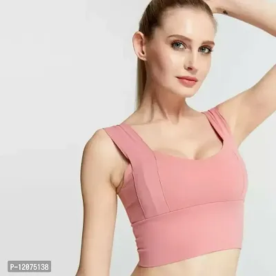 GROPOZreg; Women's Polyamide, Nylon  Spandex Seamless Lightly Padded Under Wired Imported Sports Bra (34, Peach)-thumb2