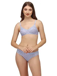 GROPOZ Strapeless Cotton Printed Mix Bra and Panty Lingerie Set for Women Pack of 1 (34, Sky Blue)-thumb1